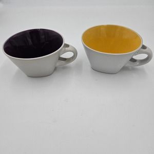 Amici Vintage "Soups On" Collection White Purple Yellow 12oz. Mug Soup Bowls